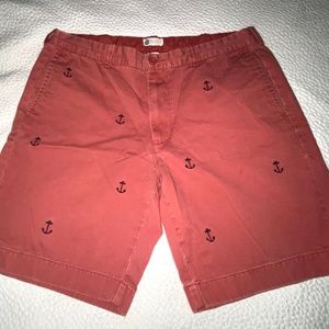 Mens Vintage J. Crew "Anchors" Deep Coral Chino Bermuda Shorts, 36" Waist